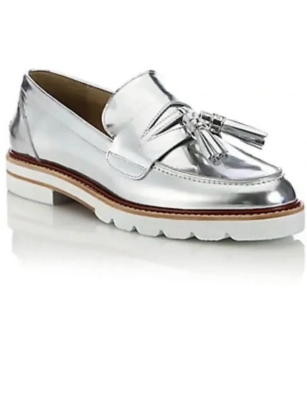 NIB Stuart Weitzman Metallic Silver Tassel Loafers